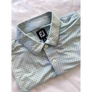 FootJoy Shirt Mens L Golf Polo Blue Polka Dot Stretch Performance Short Sleeve